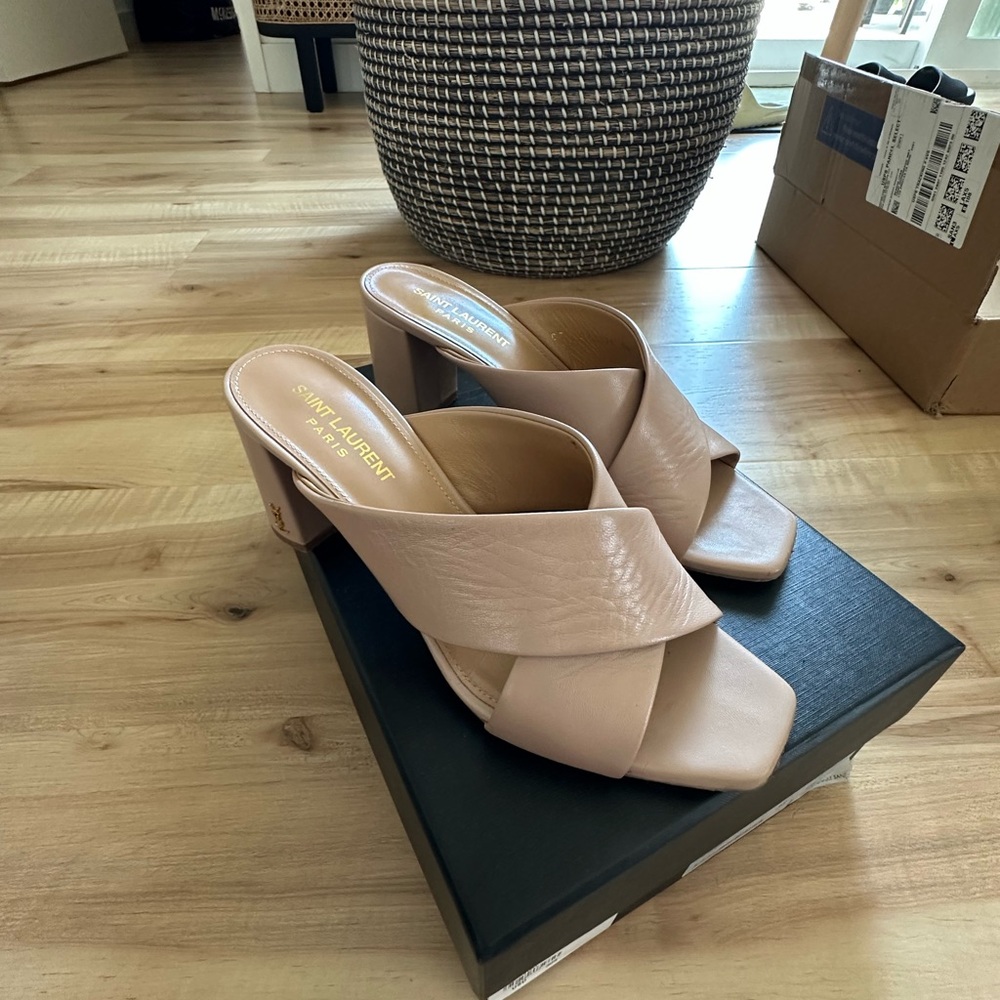 Saint Laurent Tan Nude Leather heels sandals mules size 38